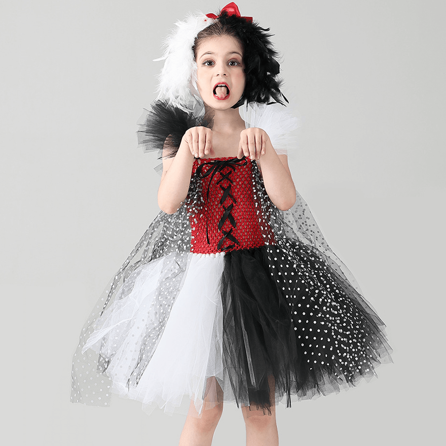 Robe Tutu à Pois pour Enfants avec Bandeau pour Filles Halloween Cosplay