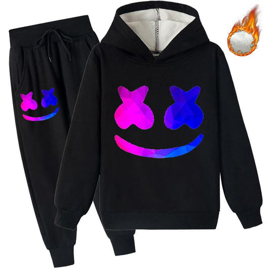 Kids Fleece DJ Marsh-mello hoodie Marshmallow Fleece Hoodie and Pants Warm Sweatsuits For DJ Rock Fans