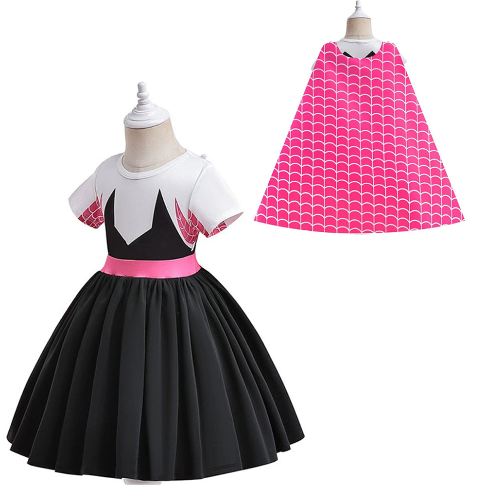 Disfraz de Spidey para niñas pequeñas, vestido de superheroína con capa, disfraz de Gwen Stacy