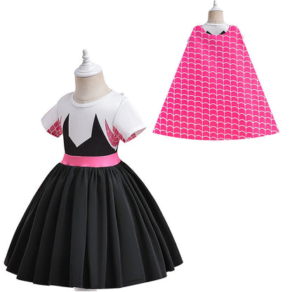 Disfraz de Spidey para niñas pequeñas, vestido de superheroína con capa, disfraz de Gwen Stacy