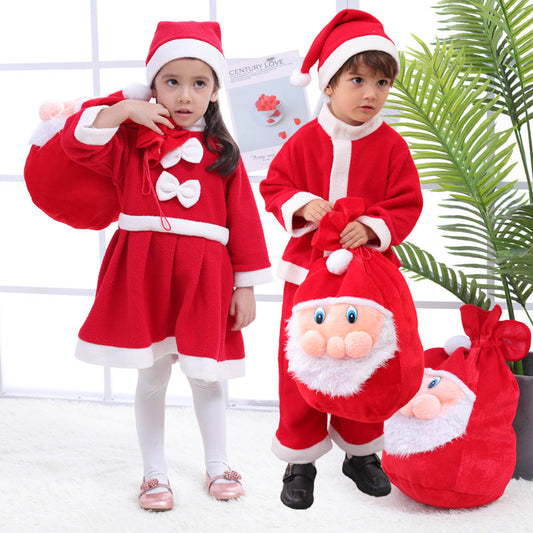 Kids Teens Santa Claus Costume Beard Bag Full Set for Boys Girls Christmas Party Cosplay