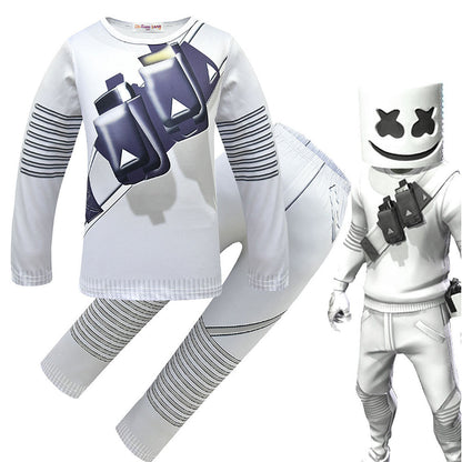 Kids Marshmallow Costume Unisex Long Sleeve Shirts and Pants Outfit Set with LED Helmet
