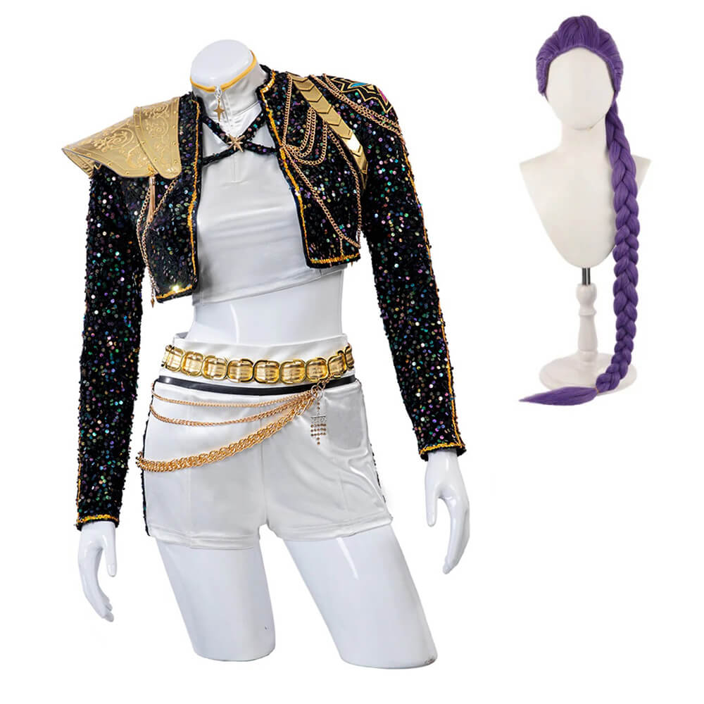 Kids KPop Golden Outfit Rumi Zoey Mira Stage Performance Costume Cosplay Outfit and Wig Set