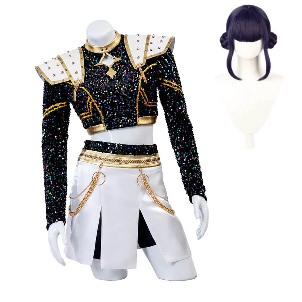 Kids KPop Golden Outfit Rumi Zoey Mira Stage Performance Costume Cosplay Outfit and Wig Set