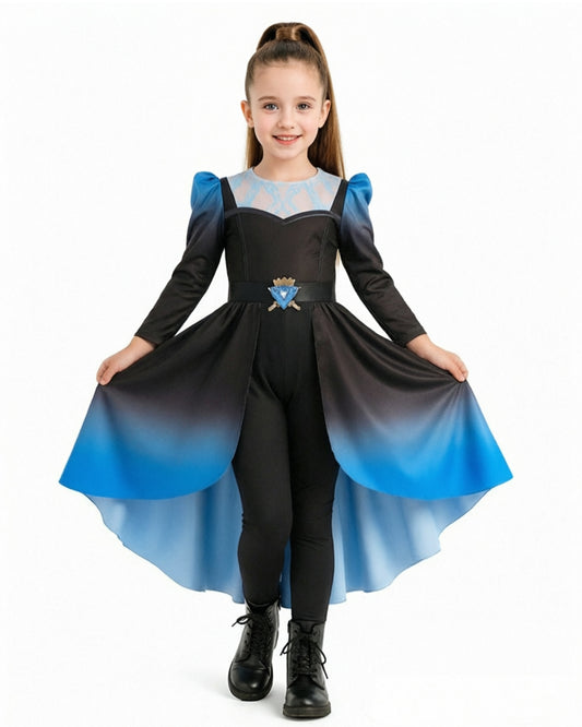 Kids Princess Chloe Charming Costume Wicked Wonderland Blue and Black Tops Pants with Skirt Set