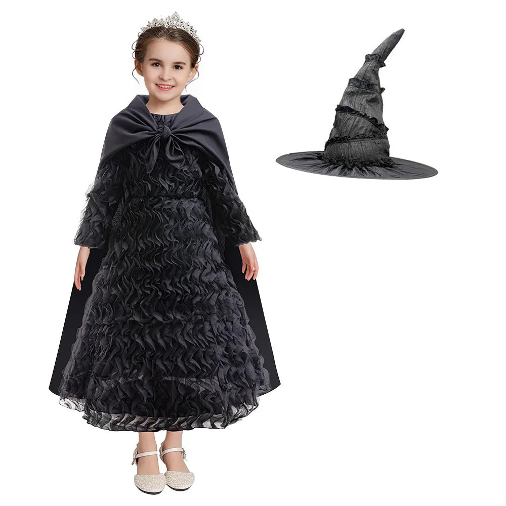 Girls Elphaba Costume Black Wicked Dress and Cape for Dress Up Party