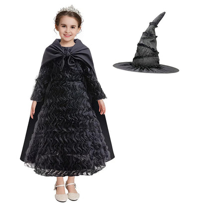 Girls Elphaba Costume Black Wicked Dress and Cape for Dress Up Party