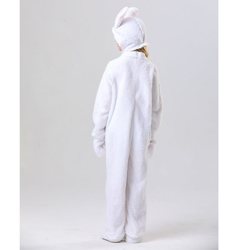Disfraz de conejo para niños, unisex, de piel, blanco/gris, mono y gorro de conejo