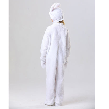 Disfraz de conejo para niños, unisex, de piel, blanco/gris, mono y gorro de conejo
