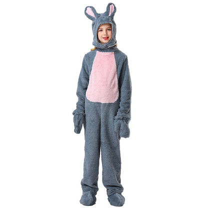 Disfraz de conejo para niños, unisex, de piel, blanco/gris, mono y gorro de conejo