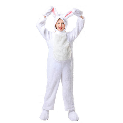 Disfraz de conejo para niños, unisex, de piel, blanco/gris, mono y gorro de conejo