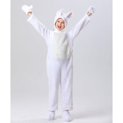 Disfraz de conejo para niños, unisex, de piel, blanco/gris, mono y gorro de conejo