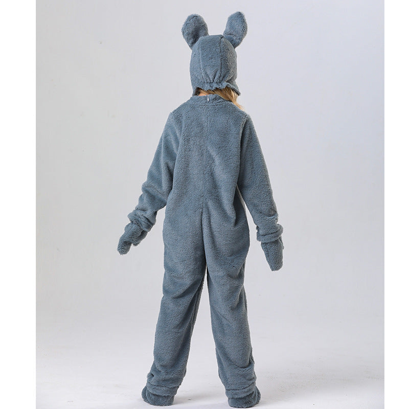 Disfraz de conejo para niños, unisex, de piel, blanco/gris, mono y gorro de conejo