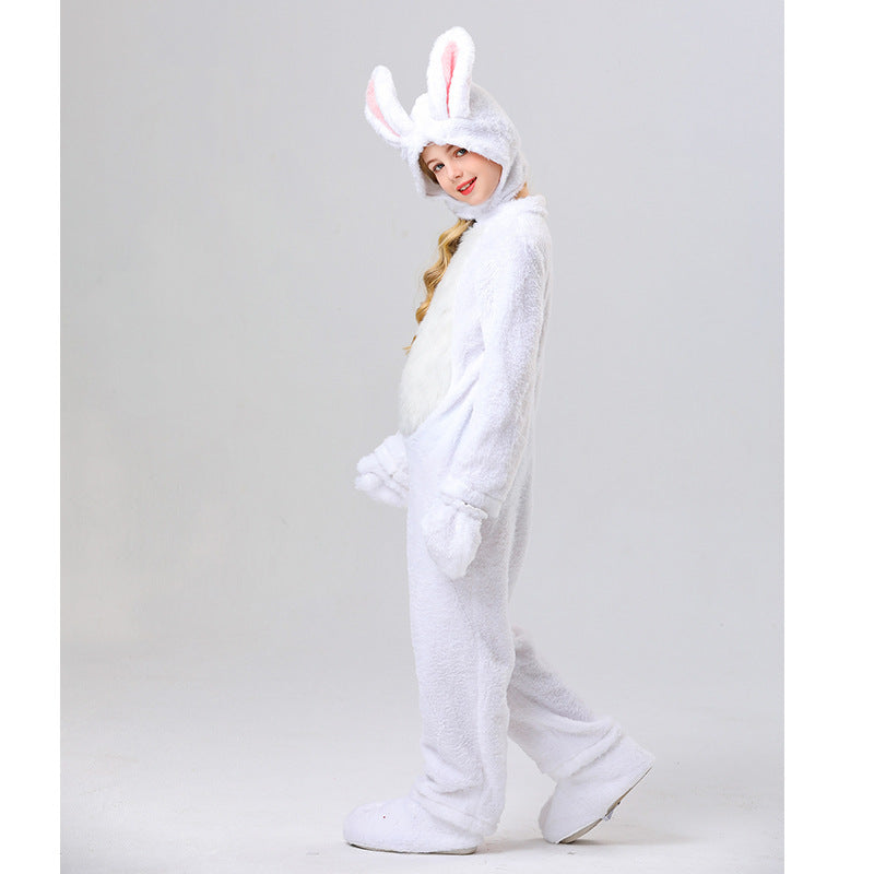 Disfraz de conejo para niños, unisex, de piel, blanco/gris, mono y gorro de conejo