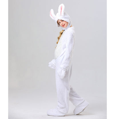 Disfraz de conejo para niños, unisex, de piel, blanco/gris, mono y gorro de conejo