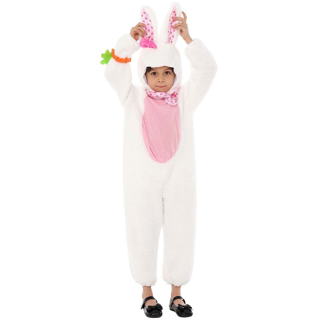Disfraz de conejo de peluche para niños, lindo traje de conejo con zanahoria para Pascua