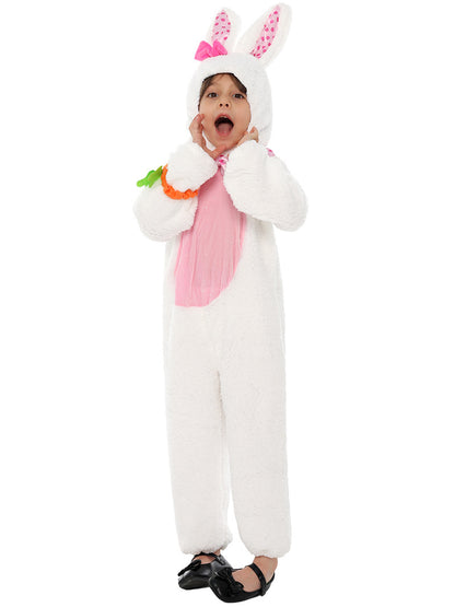 Disfraz de conejo de peluche para niños, lindo traje de conejo con zanahoria para Pascua