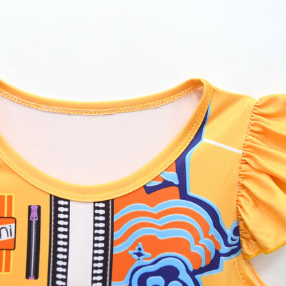 Kids K-Pop Rumi Cosplay Costume Yellow Flutter Sleeve Dress