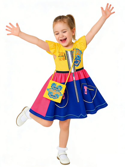 Kids K-Pop Rumi Cosplay Costume Yellow Flutter Sleeve Dress
