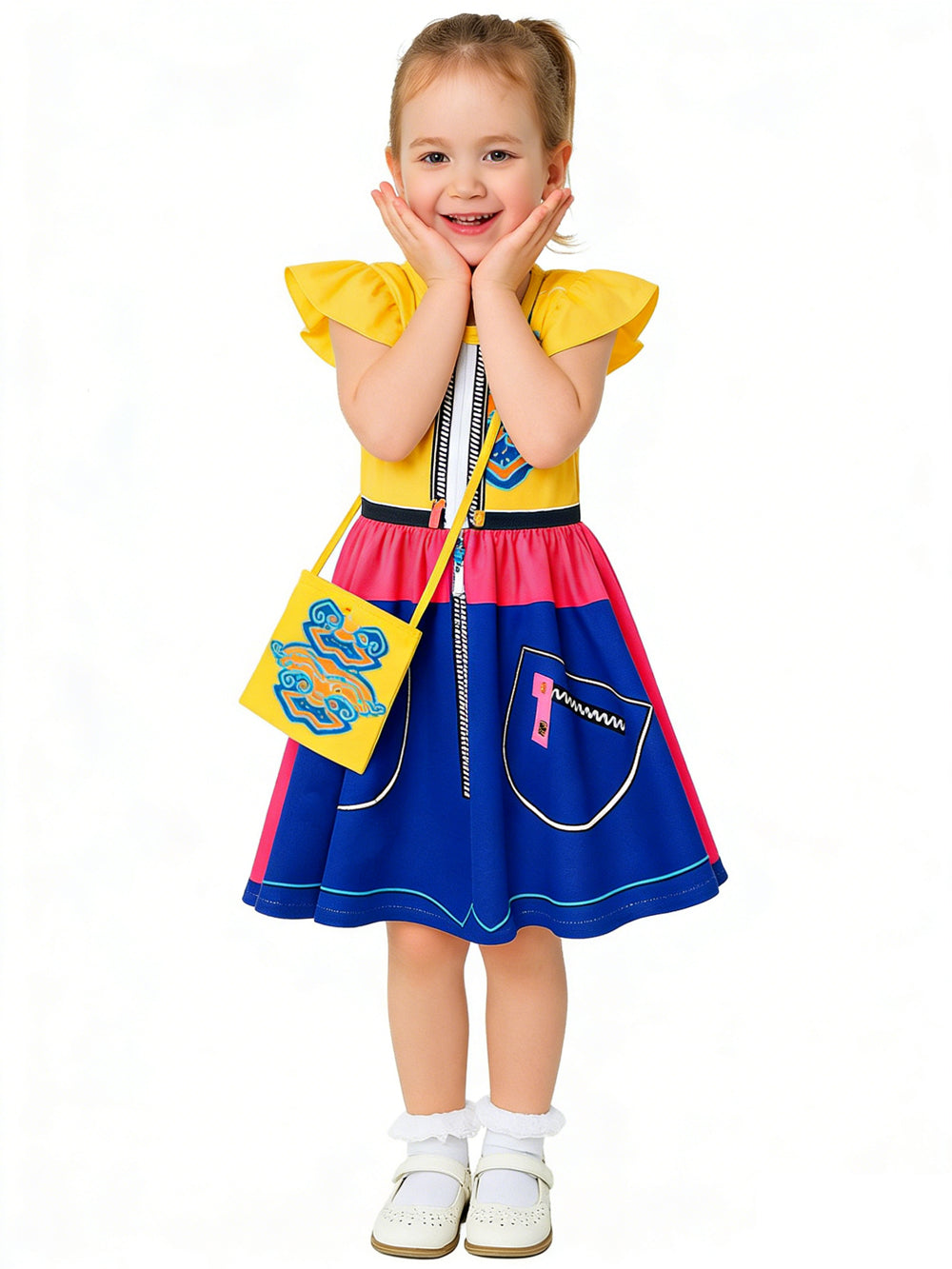 Kids K-Pop Rumi Cosplay Costume Yellow Flutter Sleeve Dress