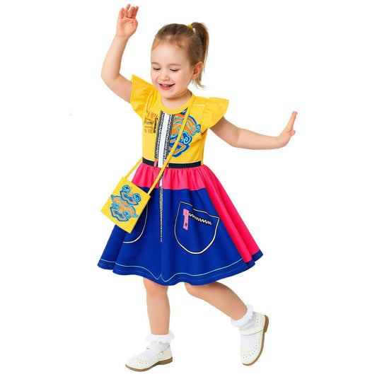 Kids K-Pop Rumi Cosplay Costume Yellow Flutter Sleeve Dress