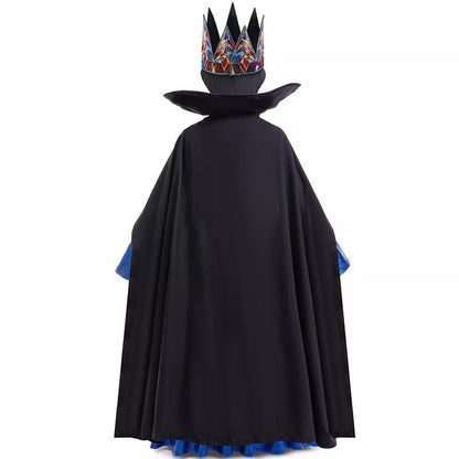 Kids Evil Queen Costume Girls Dress Cloak Crown Party Dress Up Cosplay Outfit
