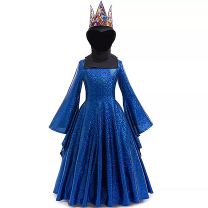 Kids Evil Queen Costume Girls Dress Cloak Crown Party Dress Up Cosplay Outfit