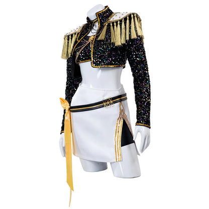 KPop Mira Cosplay Costme Black Gold Dance Outfit Golden Stage Costume