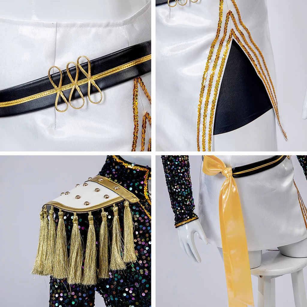Kids KPop Golden Outfit Rumi Zoey Mira Stage Performance Costume Cosplay Outfit and Wig Set