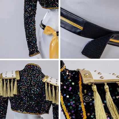 KPop Mira Cosplay Costme Black Gold Dance Outfit Golden Stage Costume