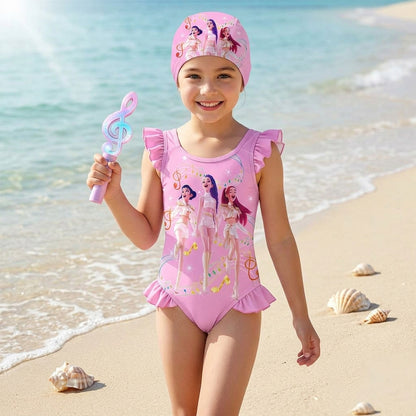 K-Pop Girls Swimsuits Rumi Mira Zoey Cosplay Printed Swimwear with Cap