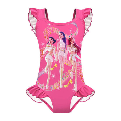 K-Pop Girls Swimsuits Rumi Mira Zoey Cosplay Printed Swimwear with Cap