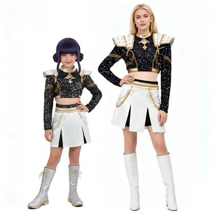 Zoey KPop Golden Costume Black Sequins Zoey 4-piece Cosplay Outfit Stage Performance Suit