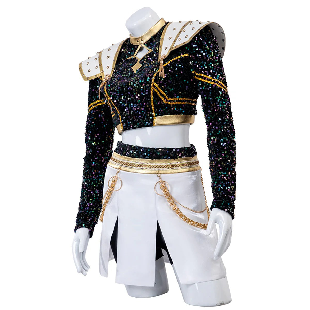 KPop Zoey Golden Outfit 4-piece Black Sequins Zoey Cosplay Costume Stage Performance Suit