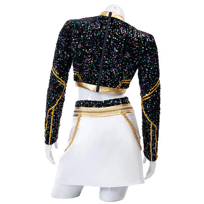 KPop Zoey Golden Outfit 4-piece Black Sequins Zoey Cosplay Costume Stage Performance Suit