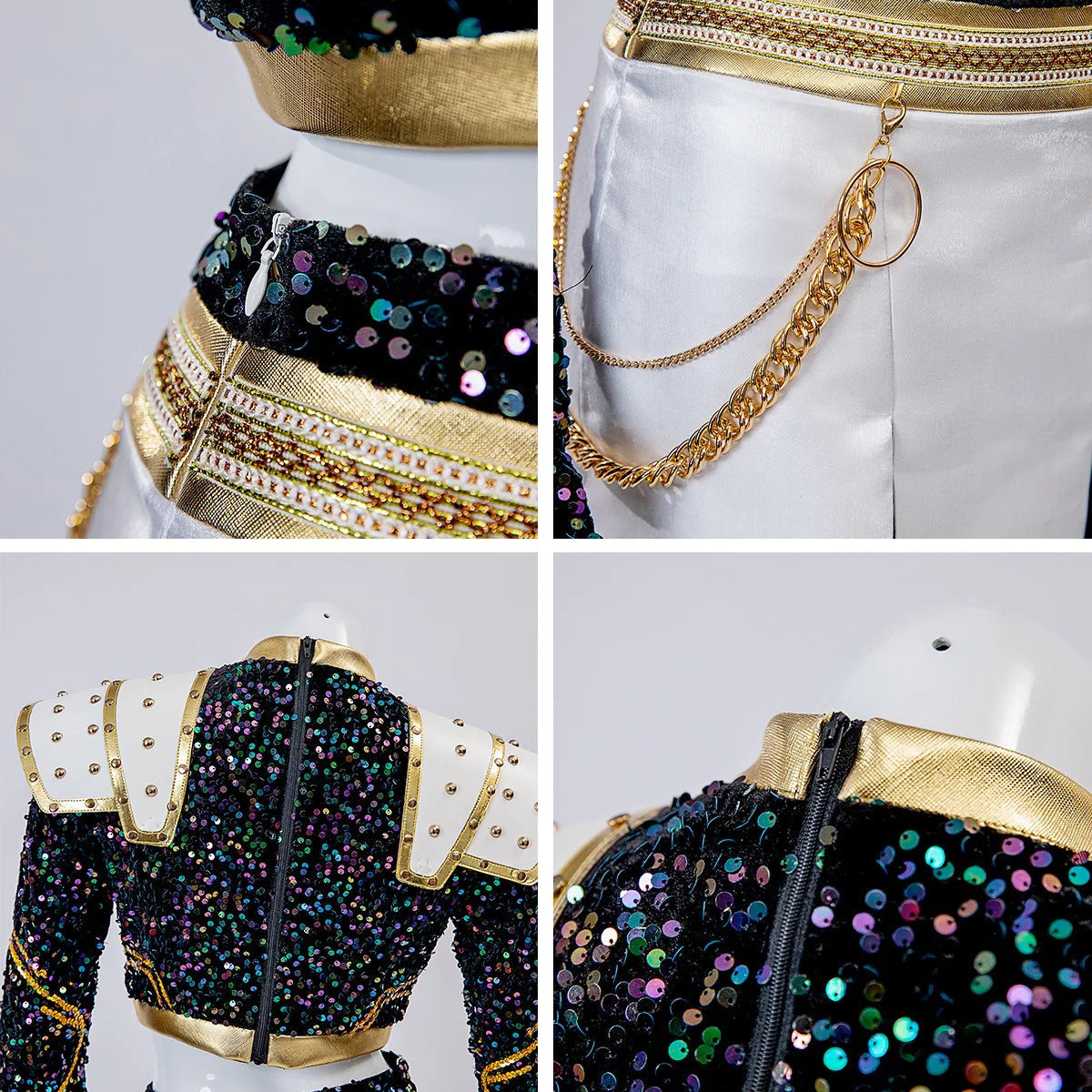 Kids KPop Golden Outfit Rumi Zoey Mira Stage Performance Costume Cosplay Outfit and Wig Set
