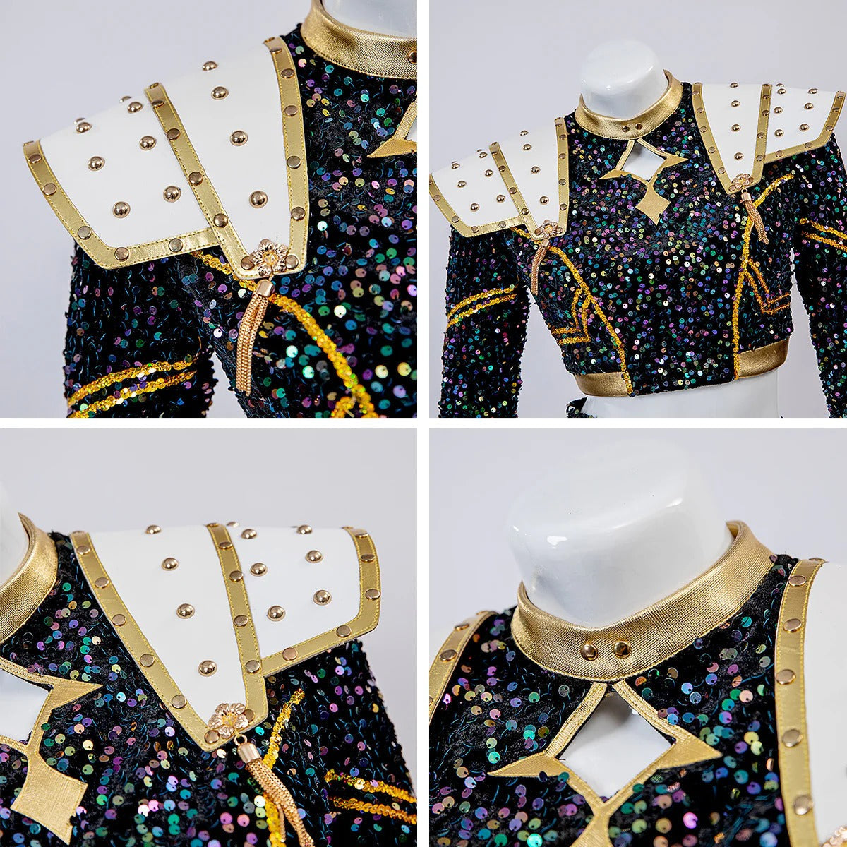 Kids KPop Golden Outfit Rumi Zoey Mira Stage Performance Costume Cosplay Outfit and Wig Set