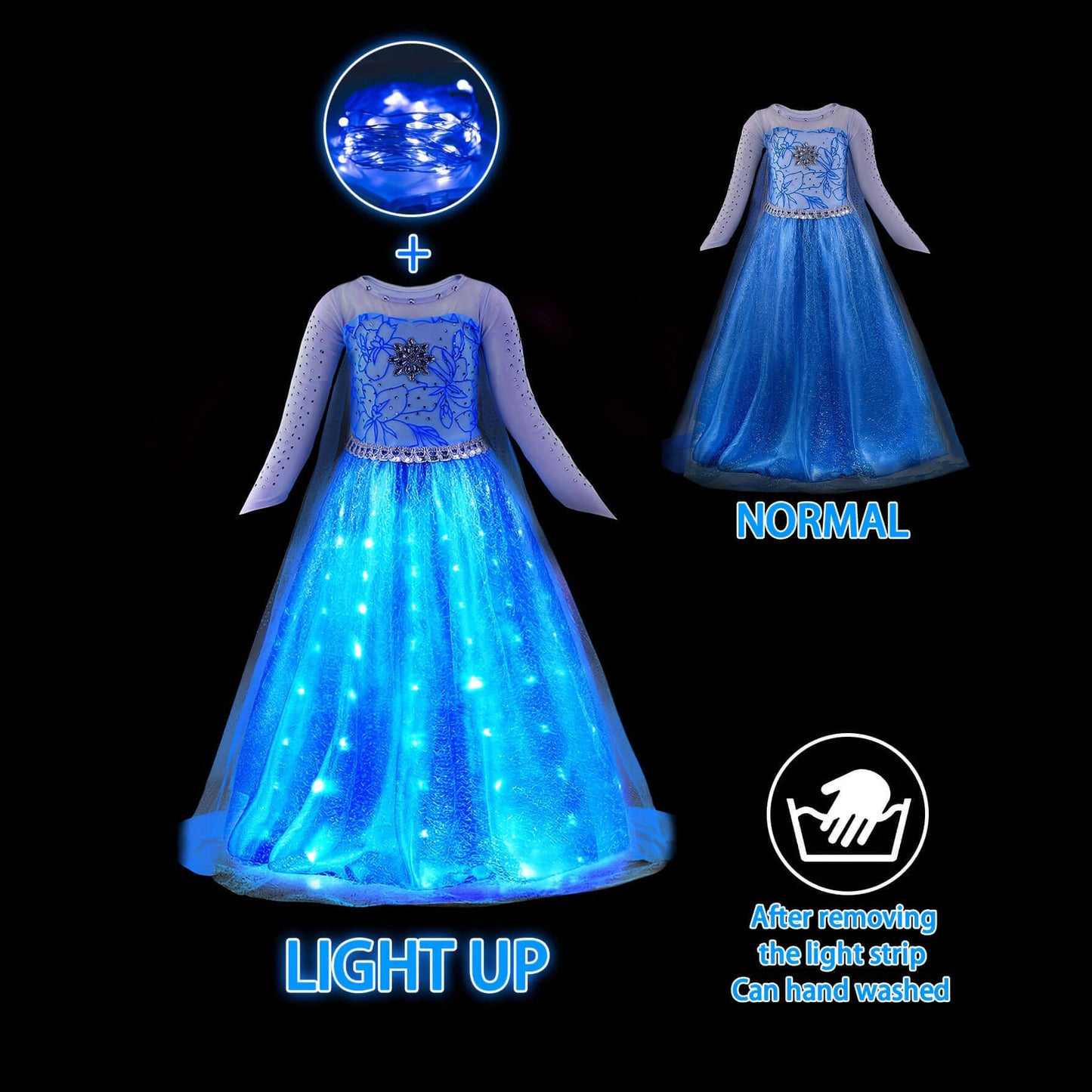 Vestido de Princesa Elsa con Luces para Niñas, Vestido de Princesa de Hielo y Nieve para Halloween y Navidad