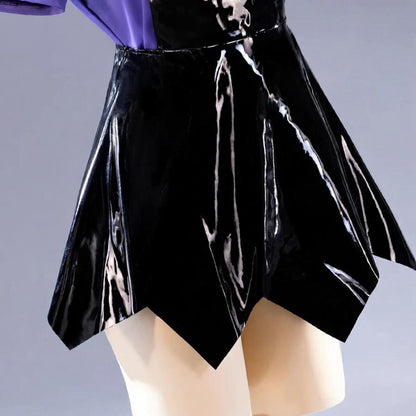 Women Purple Heart Braids Doll Costume PU Leather Dress with T-shirt and Matching Leg Sleeves for Theme Dress Up