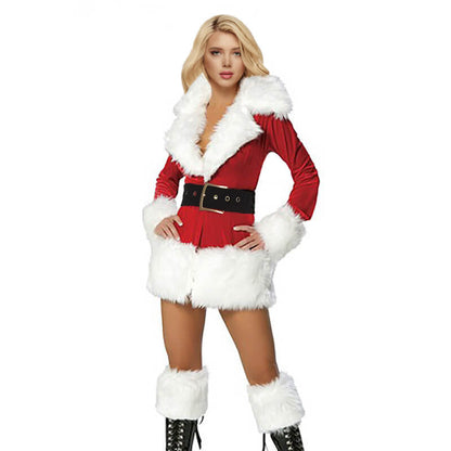 Robe de Martha May Whovier Déguisement de Mère Noël Adulte Fourrure Sexy Tenue de Noël avec Ceinture