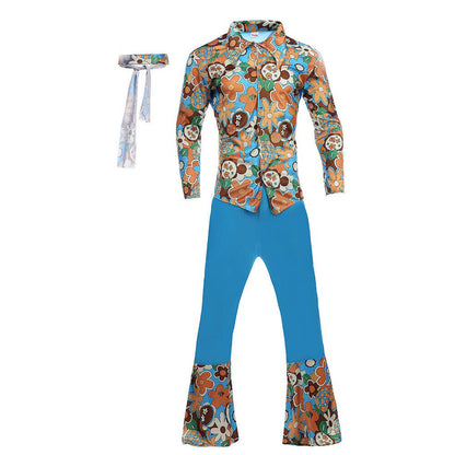 Déguisement Homme Hippie Années 70 80 Tenue Disco Adulte Rétro Rock pour Soirées à Thème