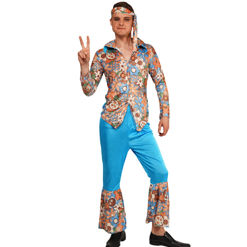 Déguisement Homme Hippie Années 70 80 Tenue Disco Adulte Rétro Rock pour Soirées à Thème