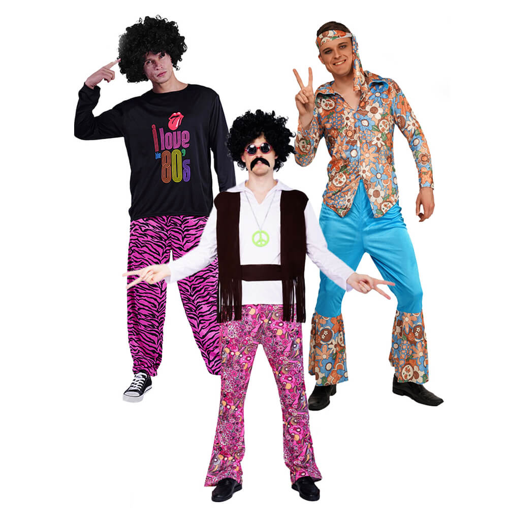 Déguisement Homme Hippie Années 70 80 Tenue Disco Adulte Rétro Rock pour Soirées à Thème