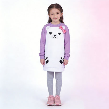 Mira Purple Bear Sweatshirt Dress KPop Mira Purple Long Sleeve Casual Loungewear