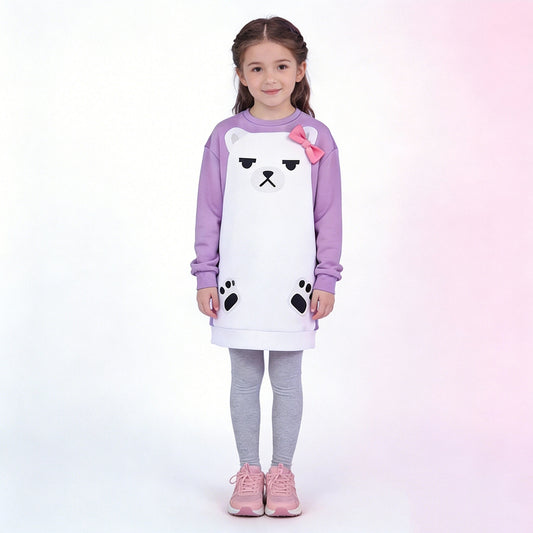 Mira Purple Bear Sweatshirt Dress KPop Mira Purple Long Sleeve Casual Loungewear