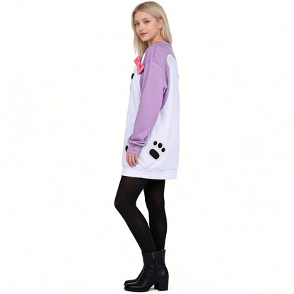 Mira Purple Bear Sweatshirt Dress KPop Mira Purple Long Sleeve Casual Loungewear