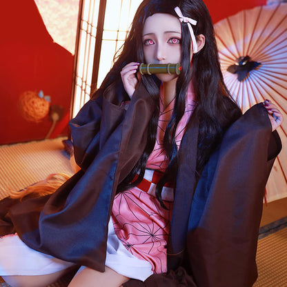 Nezuko Kamado Costume Halloween Cosplay Dress Outfit Full Set For Kids and Adult