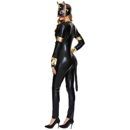 Sexy Women Playful Bat Catsuit Leather Divine Feline Cat Costume