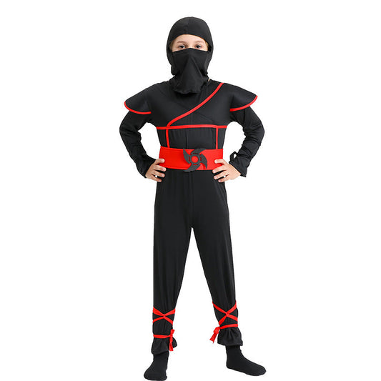Kids Samurai Ninja Costume Black Jumpsuit with Red Trim Accents