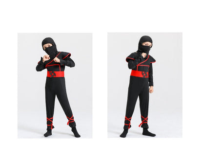 Kids Samurai Ninja Costume Black Jumpsuit with Red Trim Accents